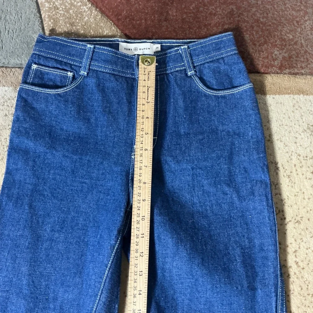 Tory Burch Minimalist‎ Straight Leg Contrast Stitch Indigo Denim Jeans Size 25